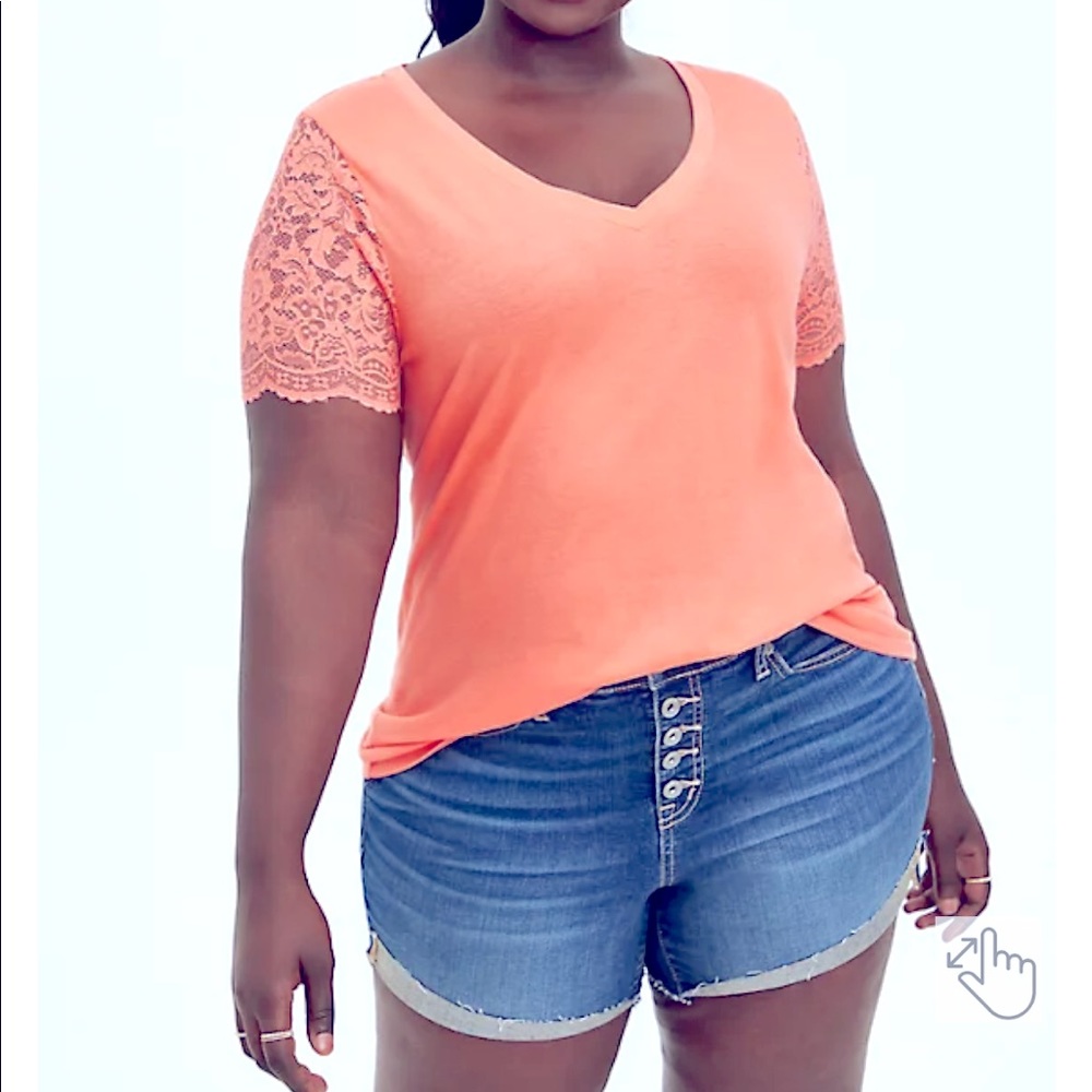 Torrid Lace Sleeve Tee in Coral Size 0